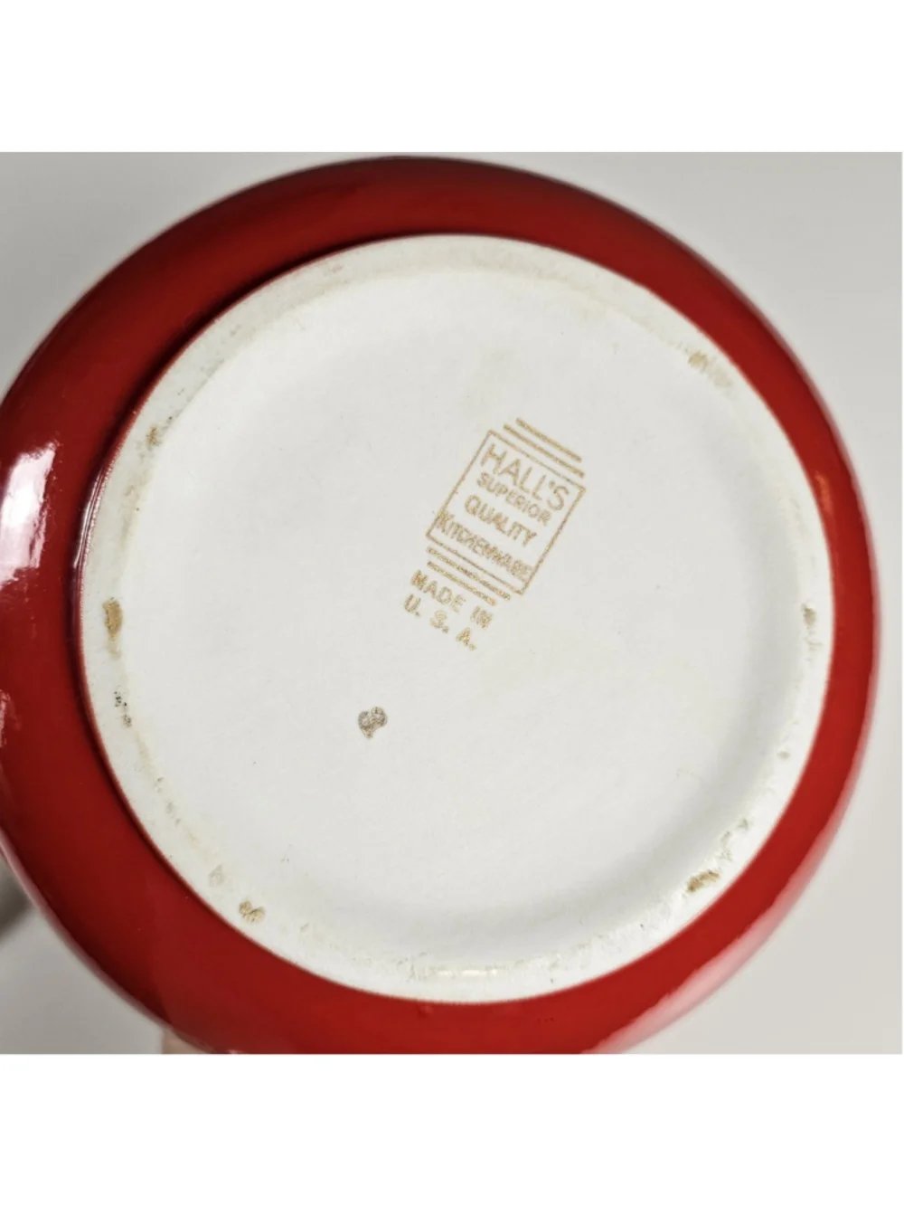 Vintage Hall China PERT Bean Pot Cookie Jar Chinese Red White Knob Lid MINT